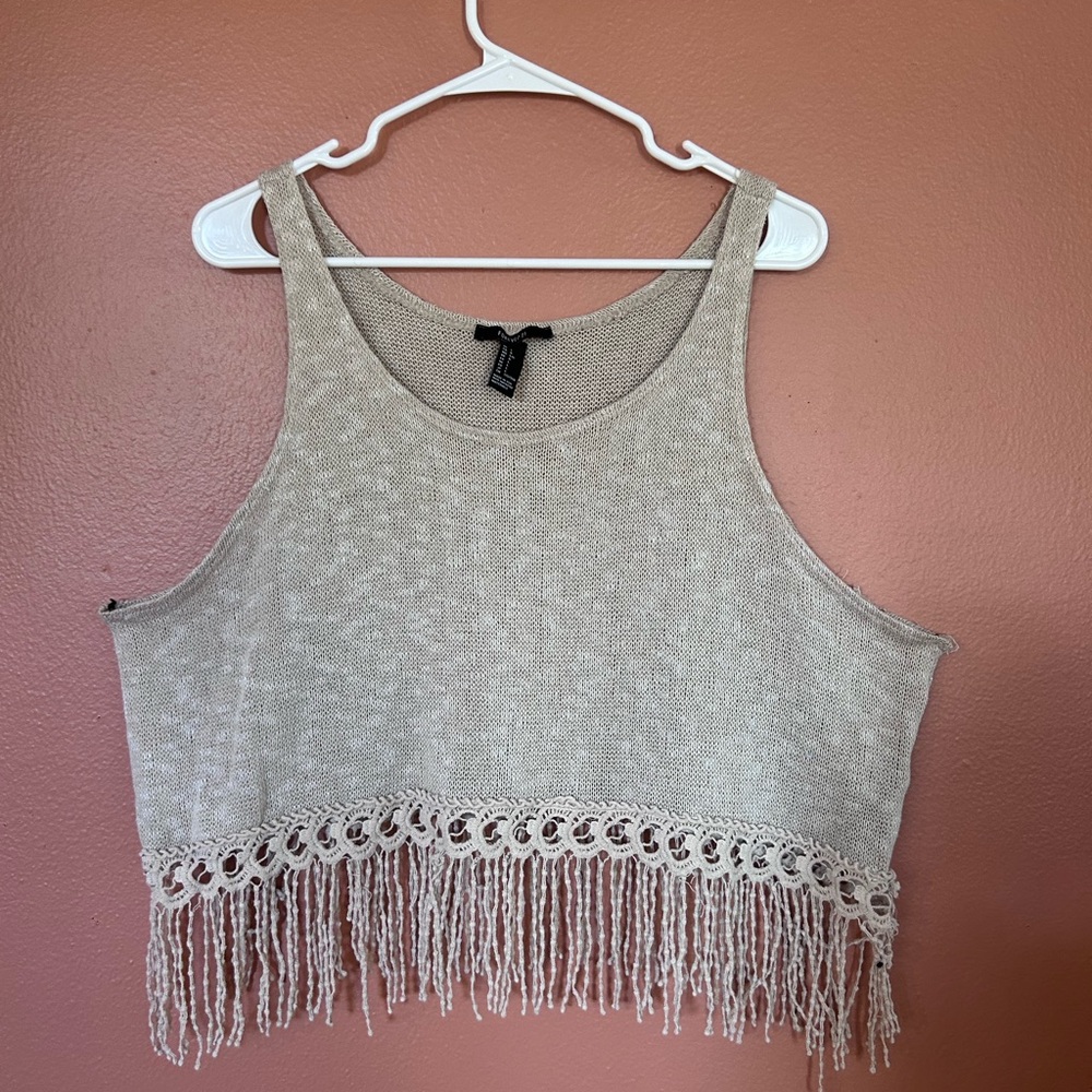Forever 21 Gray Embellished Crop Tank Top